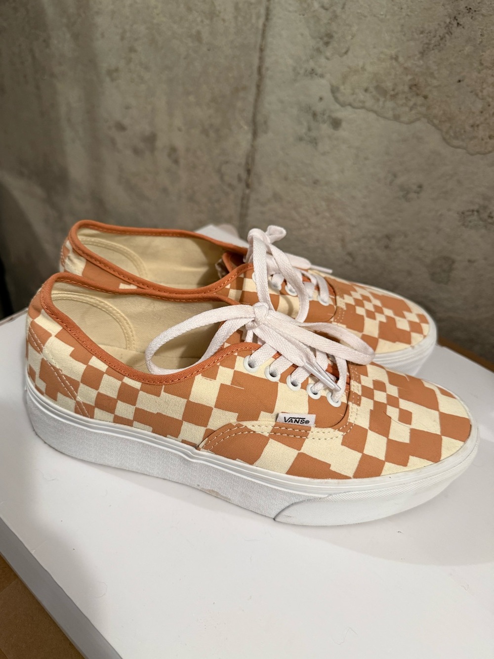 Vans Checkerboard Platform Sneakers - Tan & Cream